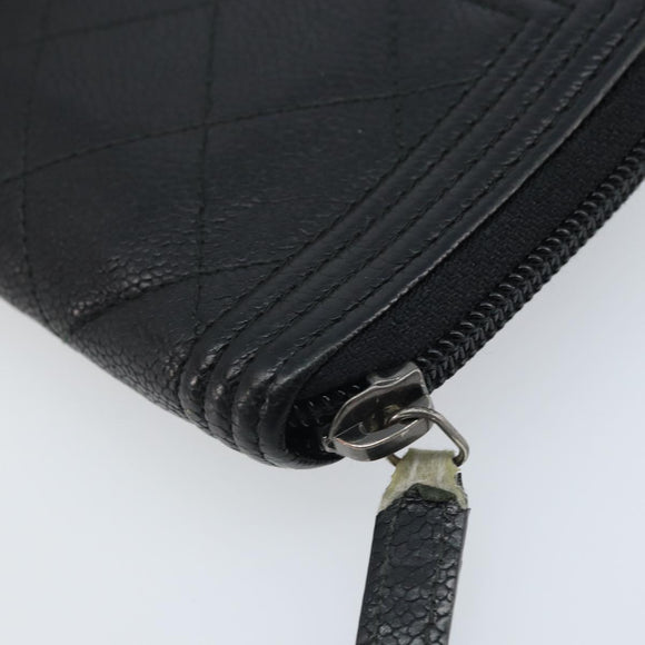 CHANEL Boy Chanel Matelasse Wallet Caviar Skin Black CC Auth bs34179