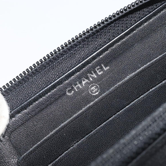 CHANEL Boy Chanel Matelasse Wallet Caviar Skin Black CC Auth bs34179