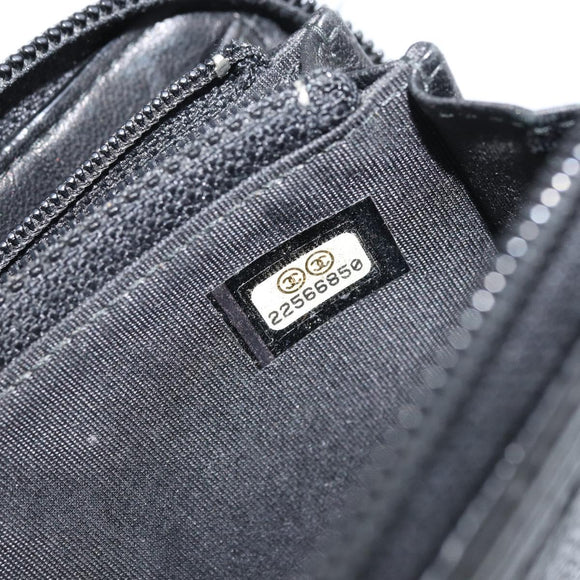 CHANEL Boy Chanel Matelasse Wallet Caviar Skin Black CC Auth bs34179