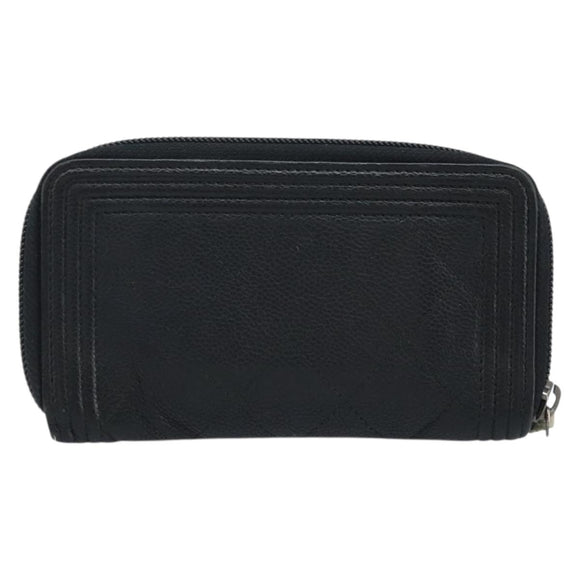 CHANEL Boy Chanel Matelasse Wallet Caviar Skin Black CC Auth bs34179