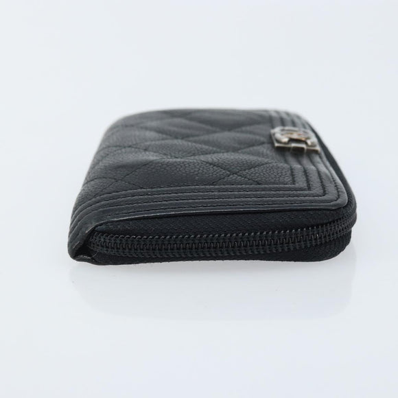 CHANEL Boy Chanel Matelasse Wallet Caviar Skin Black CC Auth bs34179