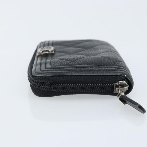 CHANEL Boy Chanel Matelasse Wallet Caviar Skin Black CC Auth bs34179