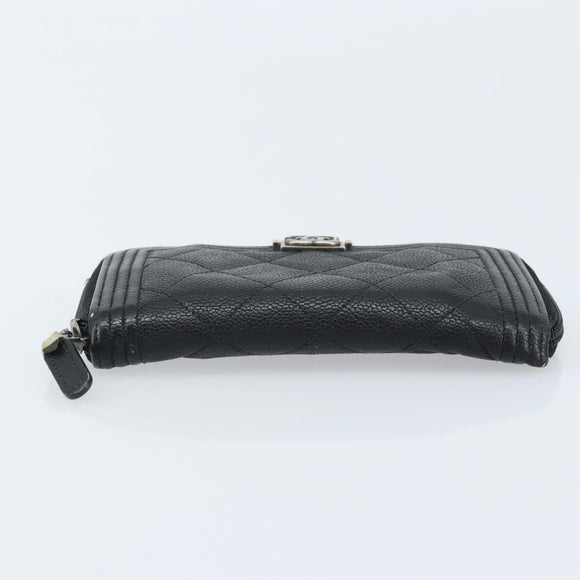 CHANEL Boy Chanel Matelasse Wallet Caviar Skin Black CC Auth bs34179