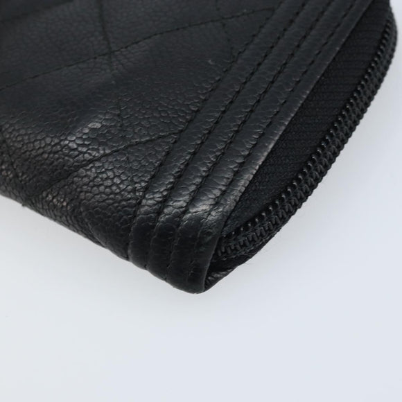 CHANEL Boy Chanel Matelasse Wallet Caviar Skin Black CC Auth bs34179