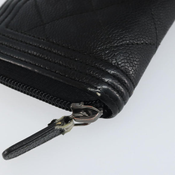 CHANEL Boy Chanel Matelasse Wallet Caviar Skin Black CC Auth bs34179