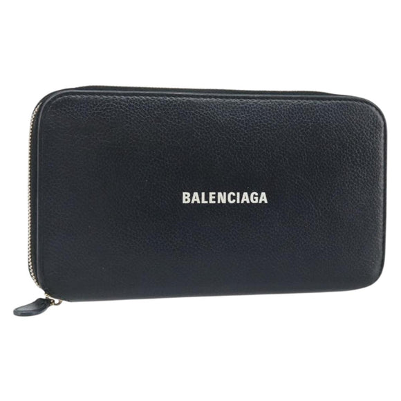 BALENCIAGA Long Wallet Leather Black 594290 Auth bs34182