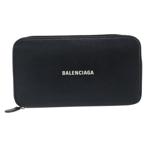 BALENCIAGA Long Wallet Leather Black 594290 Auth bs34182