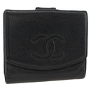 CHANEL Bifold Wallet Caviar Skin Black Gold CC Auth bs34185-1