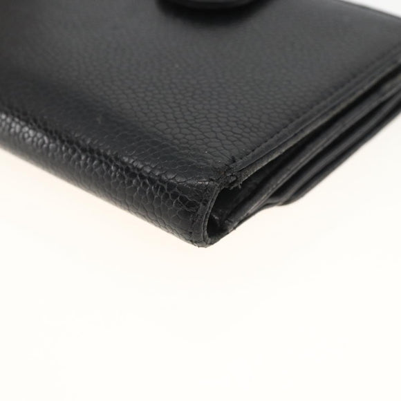 CHANEL Bifold Wallet Caviar Skin Black Gold CC Auth bs34185