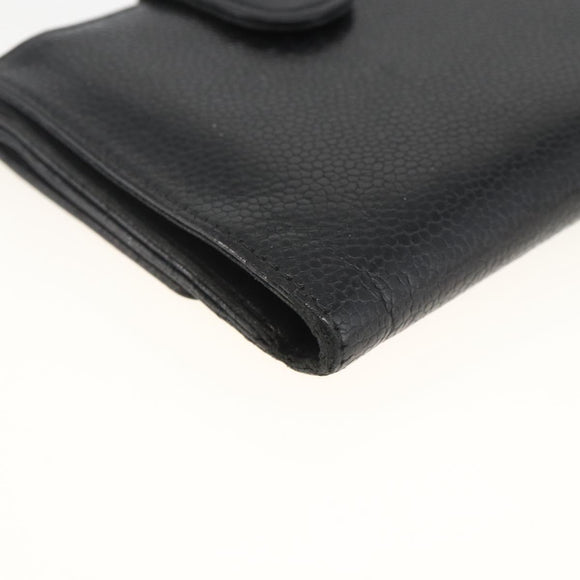 CHANEL Bifold Wallet Caviar Skin Black Gold CC Auth bs34185
