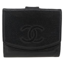 CHANEL Bifold Wallet Caviar Skin Black Gold CC Auth bs34185-2