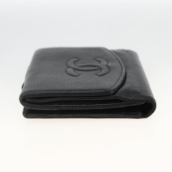 CHANEL Bifold Wallet Caviar Skin Black Gold CC Auth bs34185