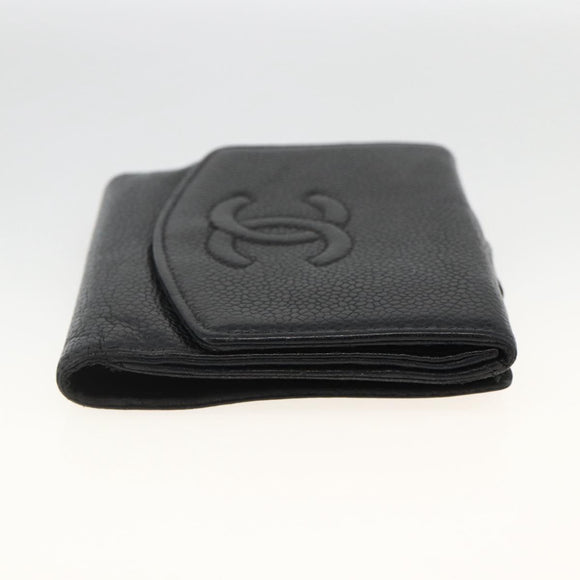 CHANEL Bifold Wallet Caviar Skin Black Gold CC Auth bs34185