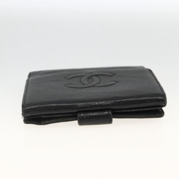 CHANEL Bifold Wallet Caviar Skin Black Gold CC Auth bs34185
