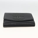 CHANEL Bifold Wallet Caviar Skin Black Gold CC Auth bs34185-7