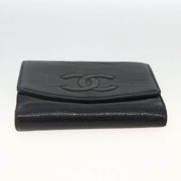 CHANEL Bifold Wallet Caviar Skin Black Gold CC Auth bs34185