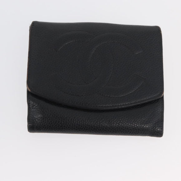 CHANEL Wallet Caviar Skin 2 Set Black CC Auth bs34186
