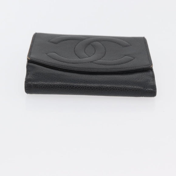 CHANEL Wallet Caviar Skin 2 Set Black CC Auth bs34186