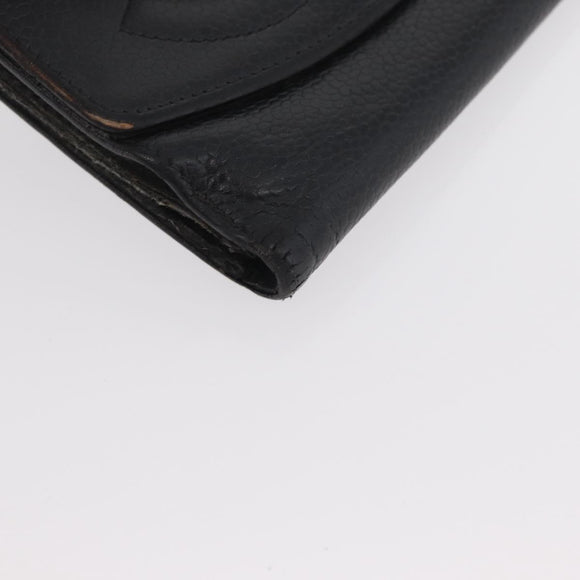 CHANEL Wallet Caviar Skin 2 Set Black CC Auth bs34186