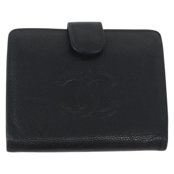 CHANEL Wallet Caviar Skin 2 Set Black CC Auth bs34186