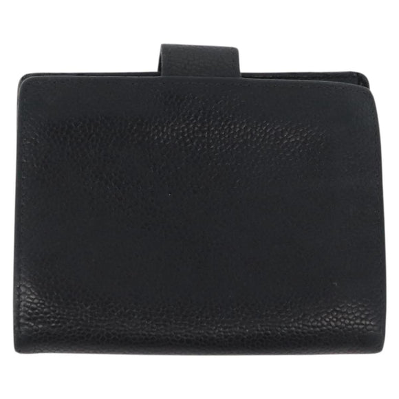 CHANEL Wallet Caviar Skin 2 Set Black CC Auth bs34186