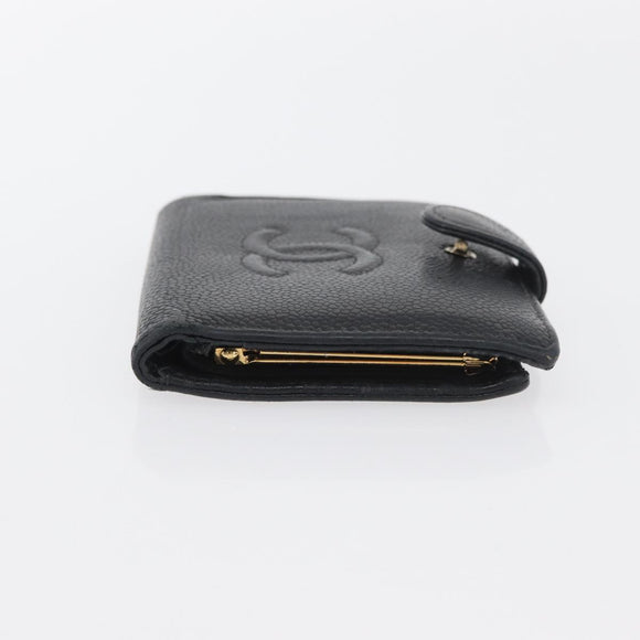 CHANEL Wallet Caviar Skin 2 Set Black CC Auth bs34186