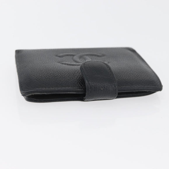 CHANEL Wallet Caviar Skin 2 Set Black CC Auth bs34186