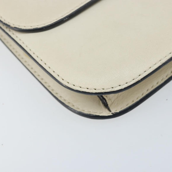 VALENTINO Chain Shoulder Bag Leather White Gold Auth bs34199