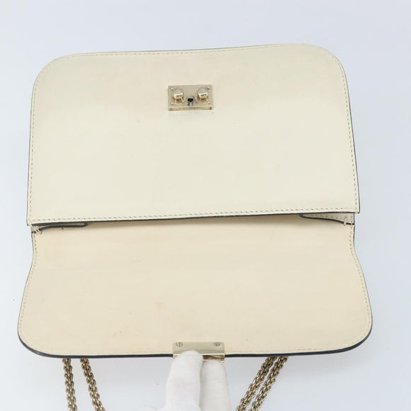 VALENTINO Chain Shoulder Bag Leather White Gold Auth bs34199