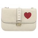 VALENTINO Chain Shoulder Bag Leather White Gold Auth bs34199-2