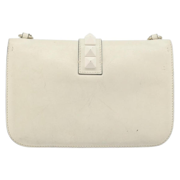 VALENTINO Chain Shoulder Bag Leather White Gold Auth bs34199