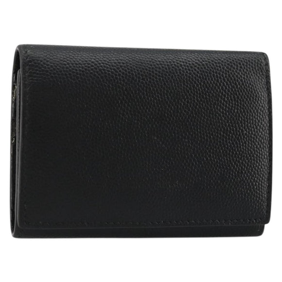 SAINT LAURENT Key Case Leather Black Silver Auth bs34205