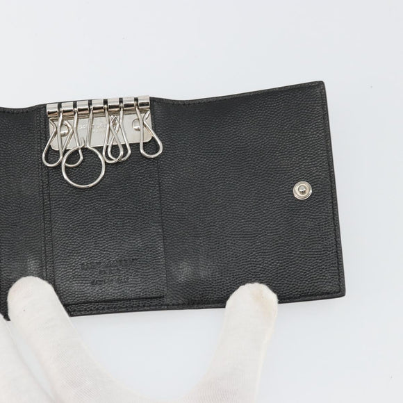 SAINT LAURENT Key Case Leather Black Silver Auth bs34205