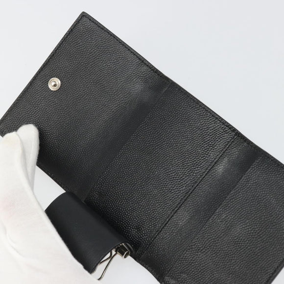 SAINT LAURENT Key Case Leather Black Silver Auth bs34205
