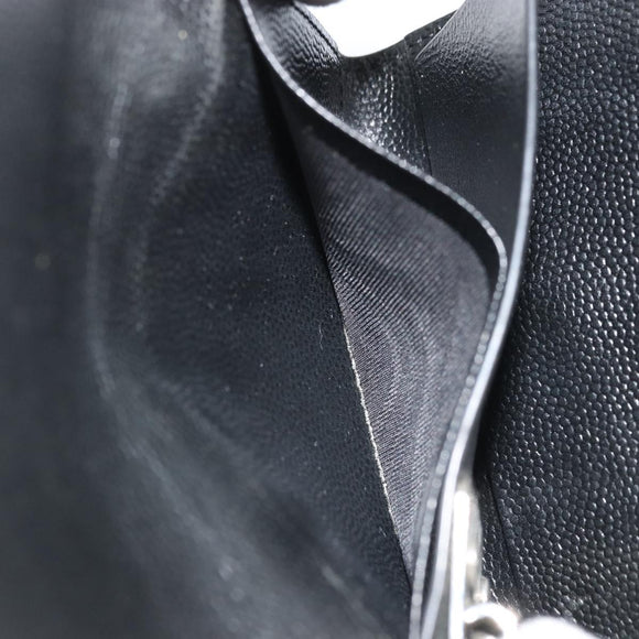 SAINT LAURENT Key Case Leather Black Silver Auth bs34205
