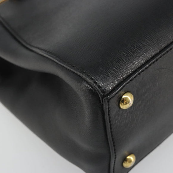 FENDI 2JOURS Hand Bag Leather Black Gold Auth bs34208