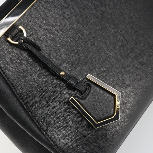 FENDI 2JOURS Hand Bag Leather Black Gold Auth bs34208
