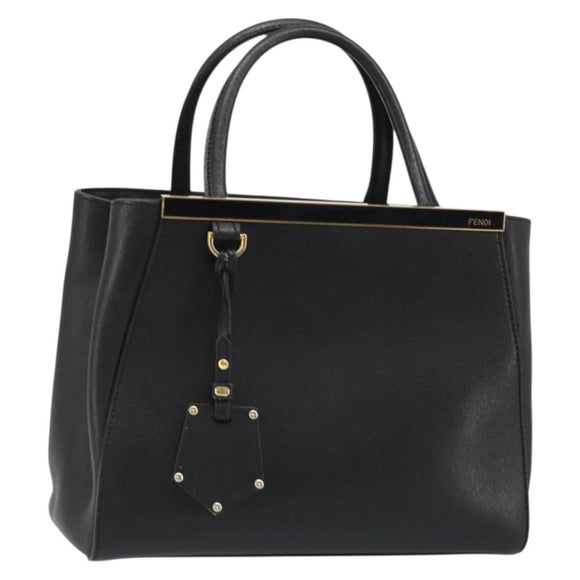FENDI 2JOURS Hand Bag Leather Black Gold Auth bs34208
