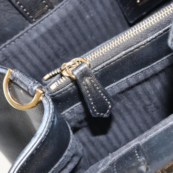 FENDI 2JOURS Hand Bag Leather Black Gold Auth bs34208