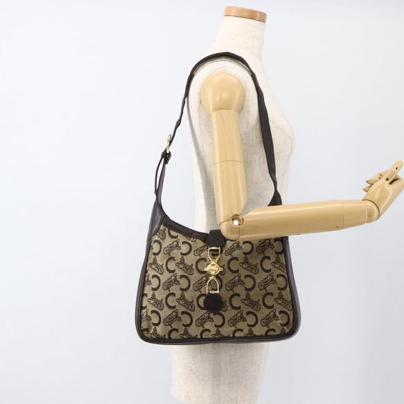 CELINE C Sulky Shoulder Bag Canvas Beige Gold Auth bs34212