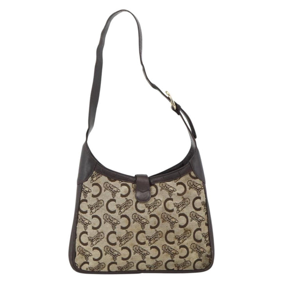 CELINE C Sulky Shoulder Bag Canvas Beige Gold Auth bs34212