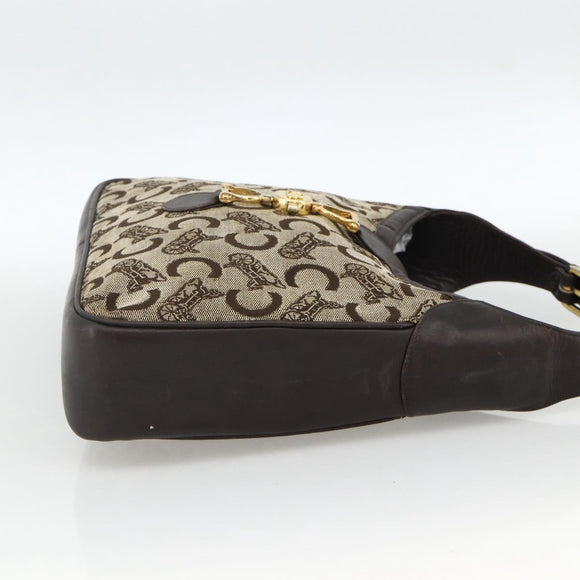 CELINE C Sulky Shoulder Bag Canvas Beige Gold Auth bs34212