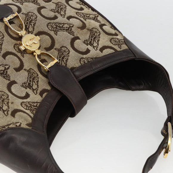 CELINE C Sulky Shoulder Bag Canvas Beige Gold Auth bs34212