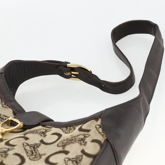 CELINE C Sulky Shoulder Bag Canvas Beige Gold Auth bs34212