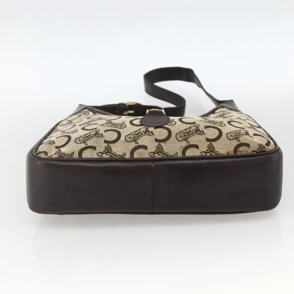 CELINE C Sulky Shoulder Bag Canvas Beige Gold Auth bs34212