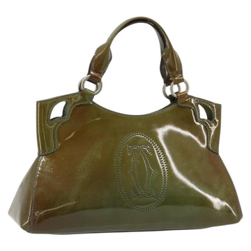 CARTIER Marcello Hand Bag Patent leather Green Silver Auth bs34215