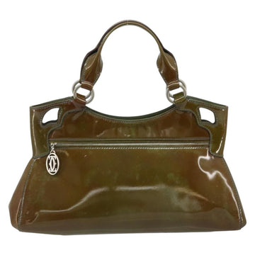 CARTIER Marcello Hand Bag Patent leather Green Silver Auth bs34215 - 0