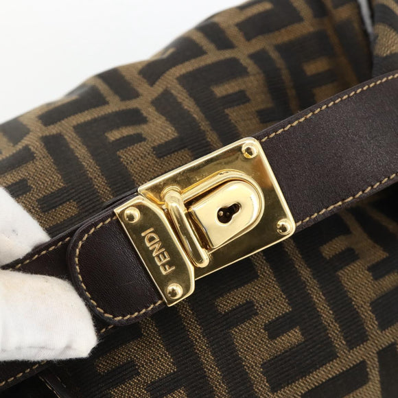 FENDI Zucca Canvas Hand Bag Brown Black Auth bs34216
