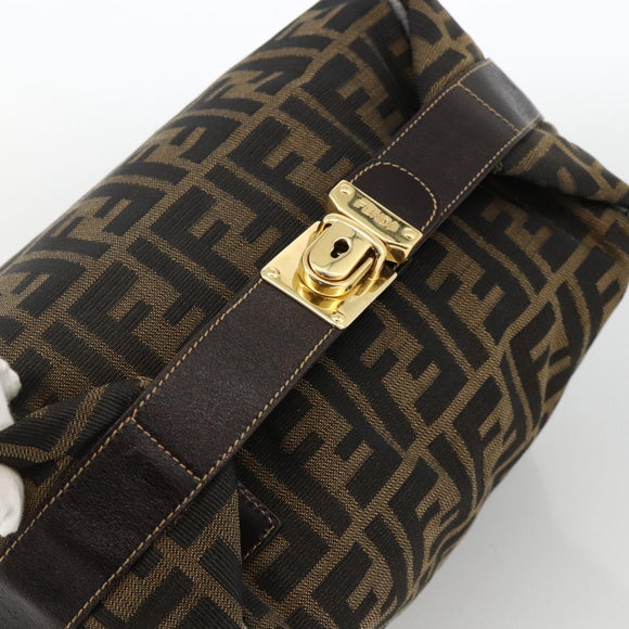 FENDI Zucca Canvas Hand Bag Brown Black Auth bs34216