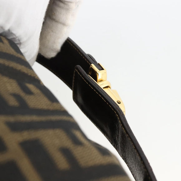 FENDI Zucca Canvas Hand Bag Brown Black Auth bs34216